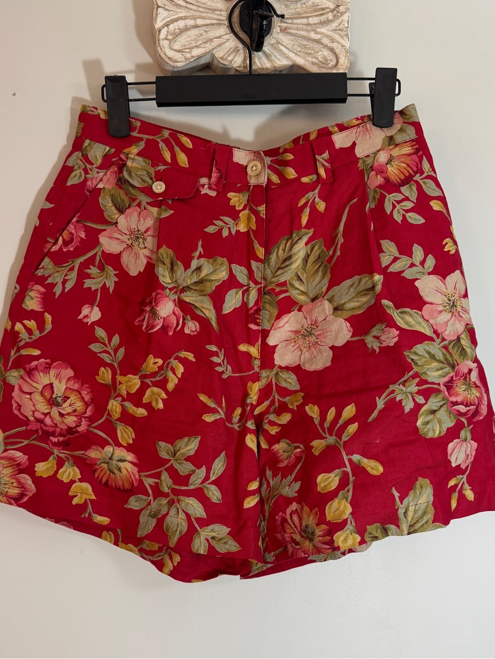 Vintage Ralph Lauren Linen Floral Bermuda Shorts Red Cottagecore 6P - Picture 5 of 15